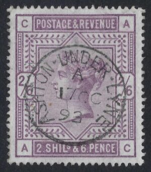 QV sg178 2s6d lilac (A-C) with fine 1893 ASHTON-UNDER-LYNE cds