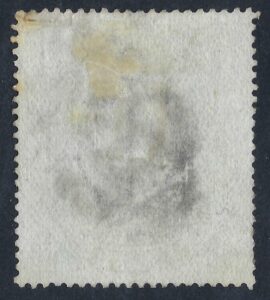 QV sg131 10s grey-green (G-B) on blued paper, a sound used example