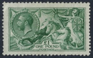 KGV sg404 £1 dull blue-green seahorse – lightly mounted mint