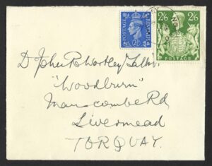 KGVI sg476b 2s6d yellow-green on FDC (9.3.1942) to Torquay