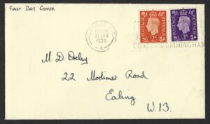 KGVI sg465 + sg467 on FDC (31.1.1938) to Ealing