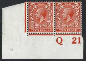KGV sg366/69 2d orange pair control Q21(w) Perf 2(E)