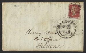 QV sg8m 1d red (C-E) with #10 in MX on 1843 entire to Helstone Cornwall