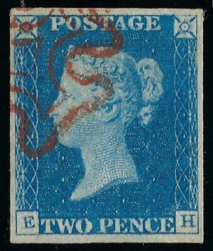 QV sg6 D1(3) 2d pale blue (E-H) Plate 1 with part brownish red MX
