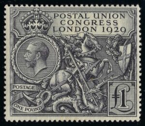 KGV sg438 £1 black PUC – fine unmounted mint