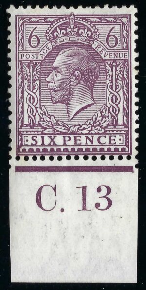 KGV sg384/86 N26(1) 6d Dull purple control C.13 – mounted mint