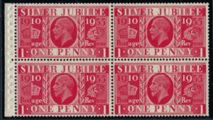 KGV sg454a 1d scarlet booklet pane – unmounted mint