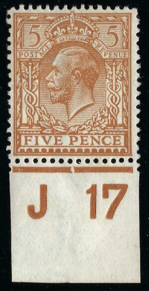 KGV sg381/83 N25(5) 5d Ginger-brown Control J17 – mounted mint