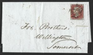 QV sg8m 1d red (A-E) with #7 in MX on 1844 entire to Wellington Somerset