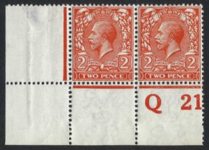 KGV sg366/69 2d orange pair control Q21(w) Perf 2A(P.)