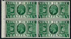 KGV sg453a ½d green booklet pane - unmounted mint
