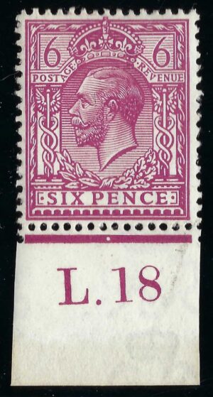 KGV sg384/86 N26(3) 6d Reddish purple control L.18 – mounted mint