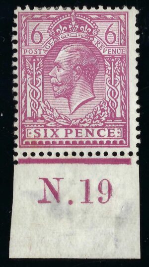 KGV sg384/86 N26(7) 6d Rosy mauve control N.19 – mounted mint