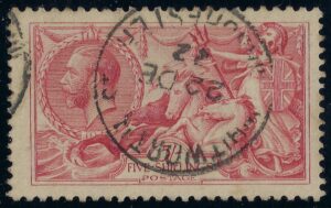 KGV sg416 5s rose-red seahorse – fine used with Whitworth St cds