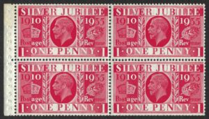 KGV sg454a 1d scarlet booklet pane – unmounted mint