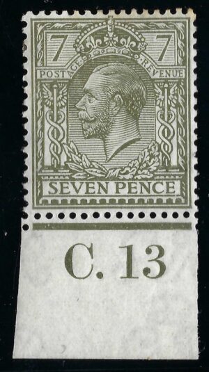 KGV sg387/89 N27(2) 7d Olive-grey control C.13 – mounted mint