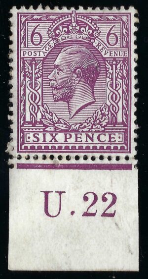 KGV sg384/86 N26(6) 6d Purple control U.22 – mounted mint