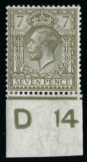 KGV sg387/89 N27(1) 7d Olive control D14 – mounted mint