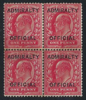 KEVII sgO102 1d scarlet Admiralty Official mint block