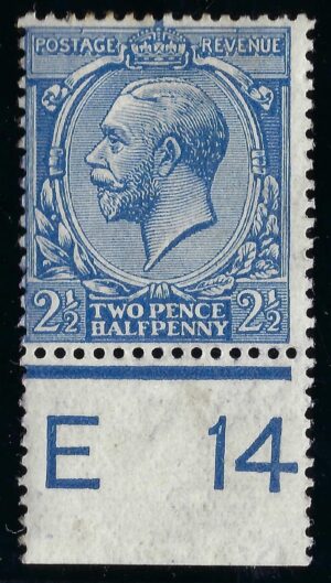 KGV sg371/73a N21(10) 2½d Blue control E14 – mounted mint