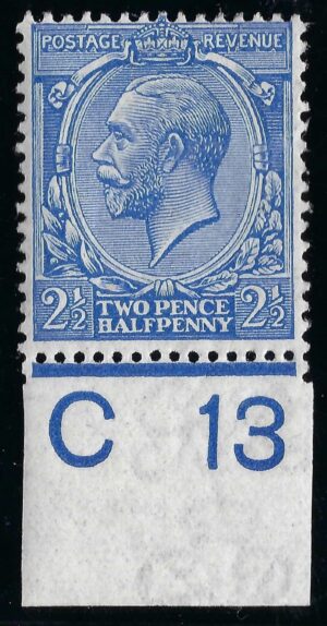 KGV sg371/73a N21(2) 2½d Cobalt-violet blue control C13 – mounted mint