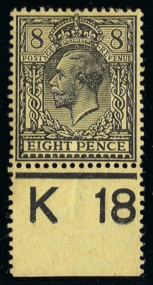 KGV sg390/91 N28(2) 8d Black on yellow-buff (granite) paper control K18 – mounted mint