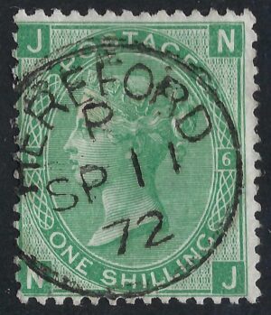 QV sg117 1s green (N-J) plate 6 with fine 1872 Hereford cds