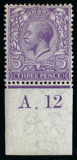 KGV sg374/77 N22(1) 3d Reddish violet control A.12 – mounted mint