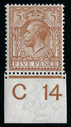 KGV sg381 N25(1) 5d Brown control C14 – mounted mint