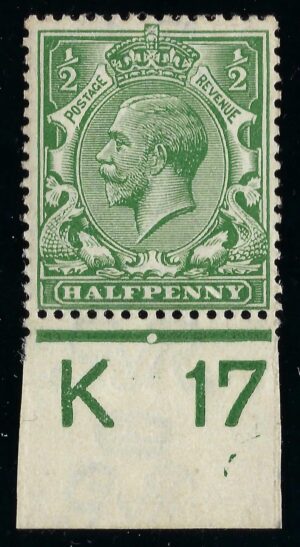 KGV sg353 N14(2) ½d Deep green control K17 – unmounted mint