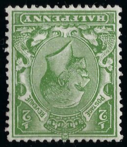 KGV N14(8)e ½d Yellow-green (wmk inverted & reversed) – mounted mint