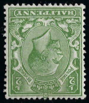 KGV N14(8)e ½d Yellow-green (wmk inverted & reversed) – mounted mint