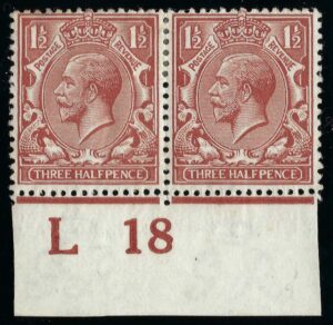 KGV N18(2) 1½d Pale red-brown pair Control L18 - mounted mint