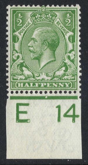 KGV sg351/56 N14(8) ½d Yellow green Control E14