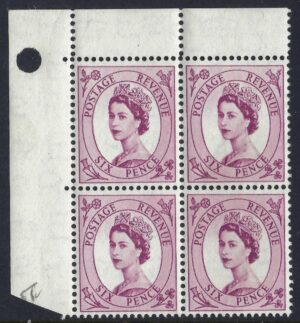 QEII Tudor Crown sg523 6d reddish purple block - unmounted mint