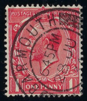 KGV sg357 1d bright scarlet with 1934 BARMOUTH cds