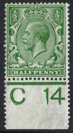KGV sg351/56 ½d Green Control C14(p)