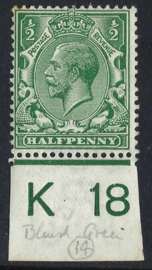 KGV sg351/56 N14(14) ½d Blue-green Control K18