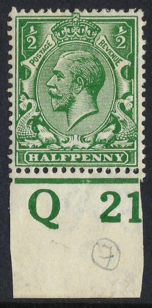 KGV sg351/56 N14(7) ½d Deep bright green Control Q21c