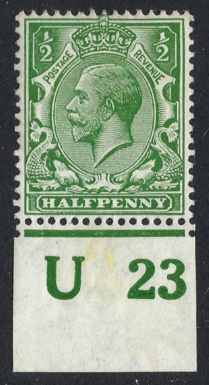 KGV sg351/56 N14(6) ½d Bright green Control U23