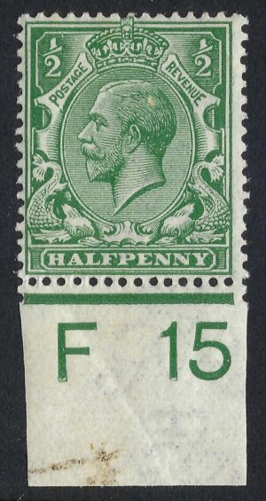 KGV sg351/56 ½d Green Control F15