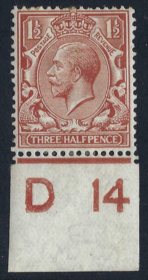 KGV sg362/65 N18(13) 1½d Chestnut Control D14