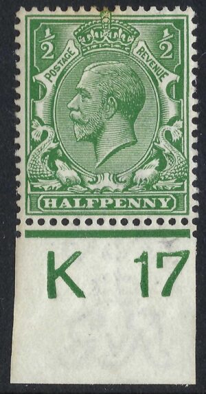 KGV sg351/56 ½d Green Control K17