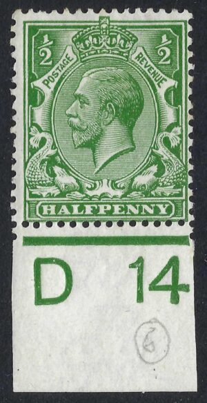 KGV sg351/56 ½d Green Control D14