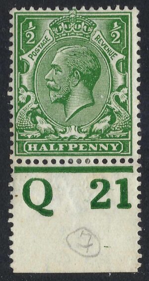 KGV sg351/56 N14(7) ½d Deep bright green Control Q21c(p)