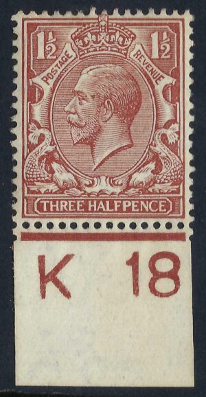 KGV sg362/65 N18(5) 1½d Chocolate-brown Control K18