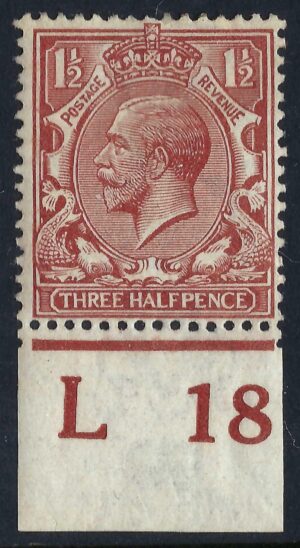 KGV sg362/65 N18(10) 1½d Yellow-brown Control L18