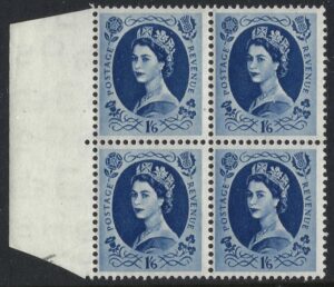 QEII Tudor Crown sg531 1s.6d. grey-blue block – unmounted mint