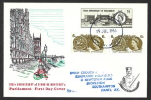 QEII 1965 Parliament ordinary & phosphor 6d on illustrated FDC