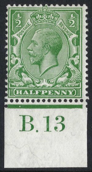 KGV sg351/56 ½d Green Control B.13